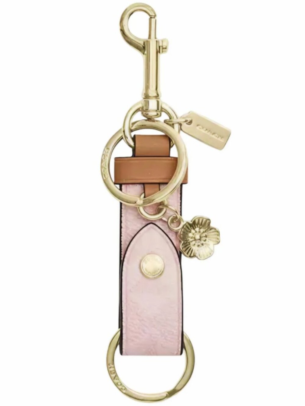 Coach Powder Pink Trigger Snap Bag Charm Signature Canvas With Heart Charm - NWT